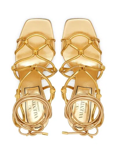 Shop Valentino Garavani Rockstud Net Heel Sandals In Golden