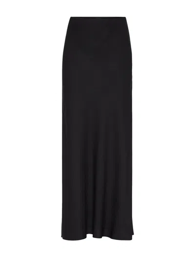 Shop Brunello Cucinelli Long Skirt In Silk Blend In Black
