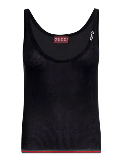Shop Gucci Ribbed Silk And Cashmere Tank Top In Black