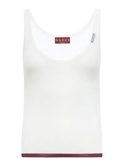Shop Gucci Ribbed Silk And Cashmere Tank Top In White