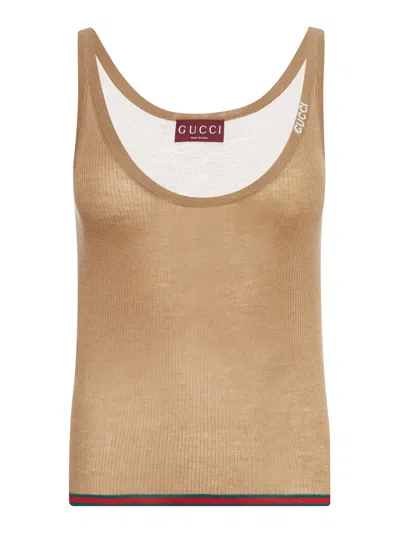 Shop Gucci Ribbed Silk And Cashmere Tank Top In Nude & Neutrals