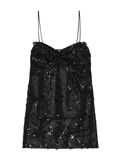 Shop Ganni Sequin-embellished Minidress In Black