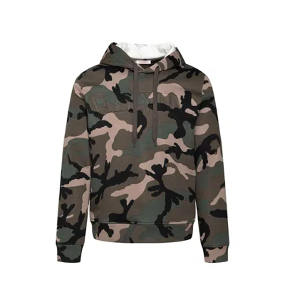 Shop Valentino Camouflage Pattern Hoodie Sweatshirt In Green