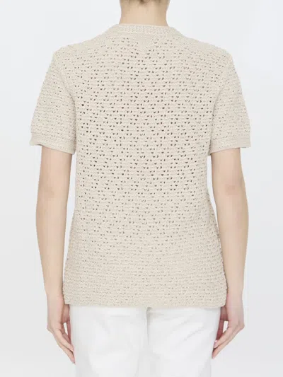 Shop Bottega Veneta Crochet Knit T-shirt In Beige