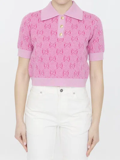 Shop Gucci Gg Jacquard Wool Polo Shirt In Fuchsia