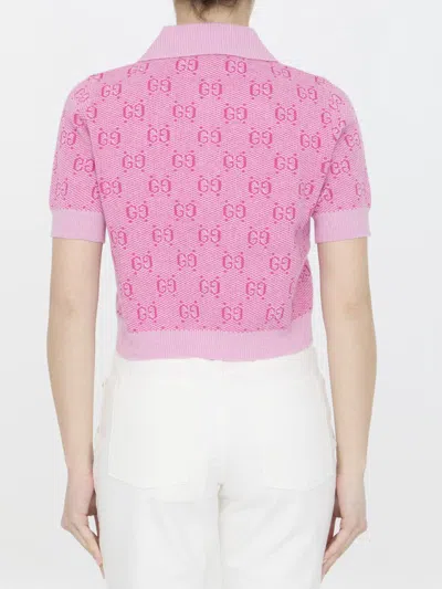 Shop Gucci Gg Jacquard Wool Polo Shirt In Fuchsia