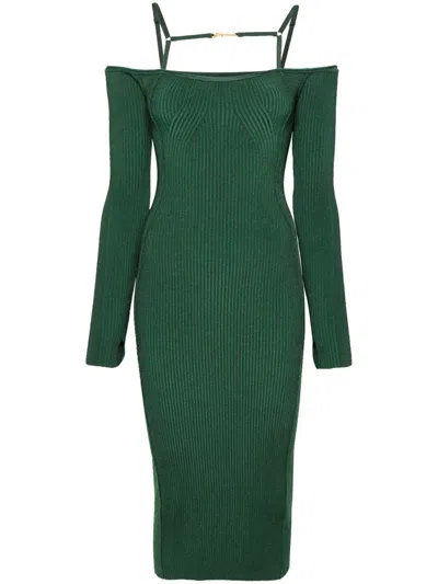 Shop Jacquemus La Robe Sierra Off-the-shoulder Dress In Green