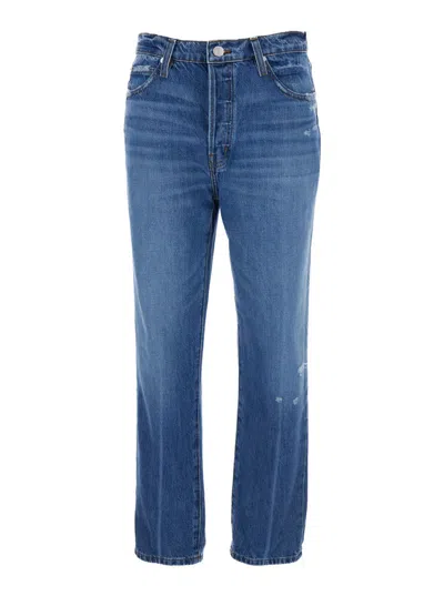 Shop Frame 'le Mec' Blue Jeans With Used Effect In Cotton Denim Woman