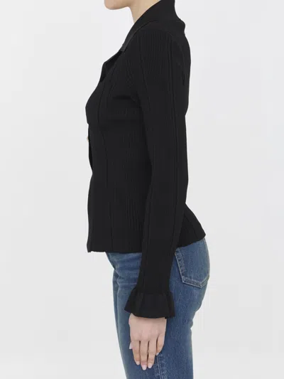 Shop Self-portrait Ribbed Viscose Knit Top In Black