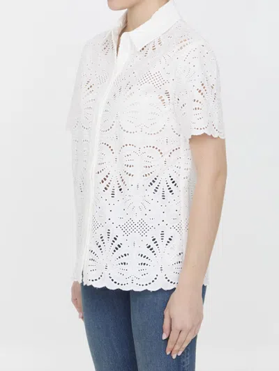 Shop Self-portrait Sangallo Lace Shirt In White