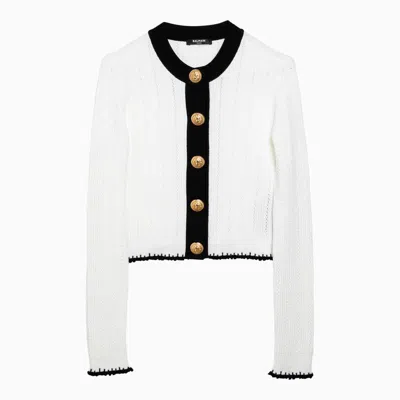 Shop Balmain Black/white Buttoned Cardigan