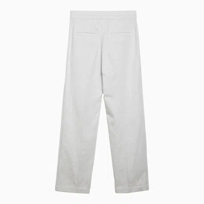 Shop Brunello Cucinelli Chalk-white Linen-blend Trousers