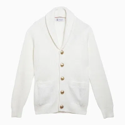 Shop Brunello Cucinelli Ribbed Cardigan In White