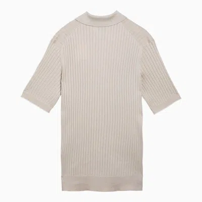 Shop Brunello Cucinelli Rope-coloured Ribbed Polo Shirt In Beige