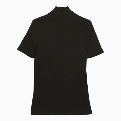 Shop Fendi Ribbed Nylon T-shirt With Logo In Black