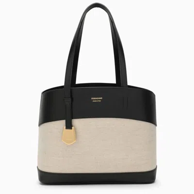 Shop Ferragamo Textile Tote Bag In Black