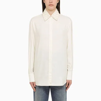 Shop Golden Goose Blend Shirt With Pearl Collar In White