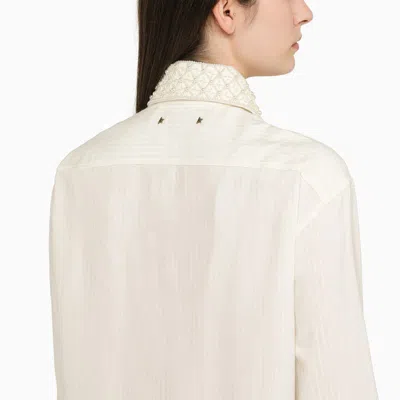 Shop Golden Goose Blend Shirt With Pearl Collar In White