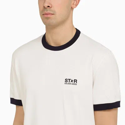 Shop Golden Goose White/navy Blue T-shirt With Logo