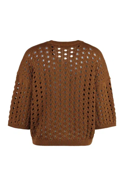 Shop Max Mara Ottuso Knitted T-shirt In Saddle Brown