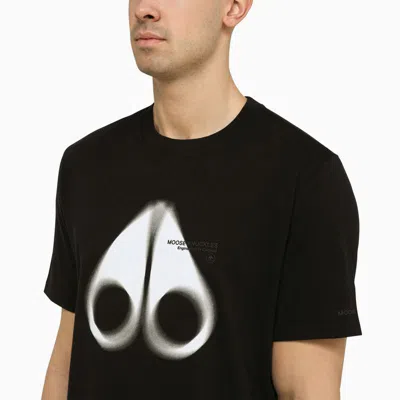 Shop Moose Knuckles Black T-shirt With Logo Print In Metal