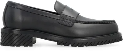 Shop Off-white Military Leather Loafers In Black
