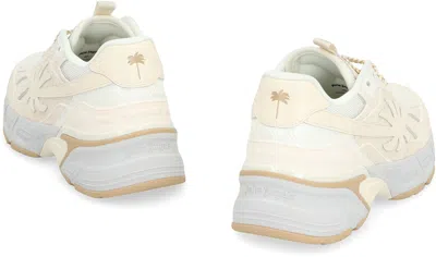 Shop Palm Angels Leather And Fabric Low-top Sneakers In Ivory