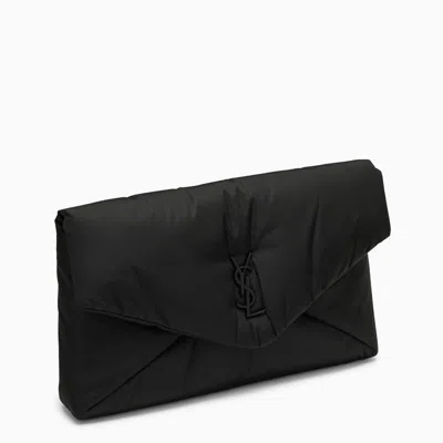 Shop Saint Laurent Cassandre Large Envelope Nylon Clutch Bag In Black