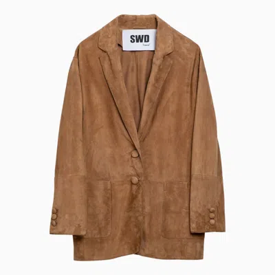 Shop Sword 6.6.44 Swd By S.w.o.r.d. Beige Suede Single-breasted Jacket In Brown
