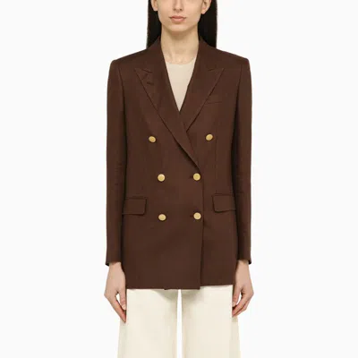Shop Tagliatore Double-breasted Jacket In Brown