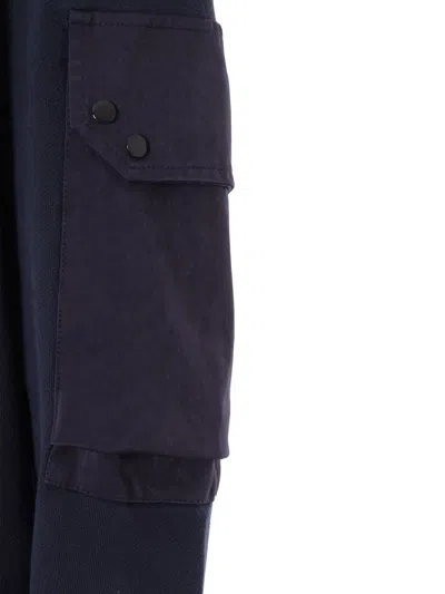 Ten C Crew Neck Cotton Sweatshirt With Shoulder Patches In Blue
