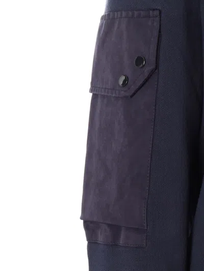 Ten C Crew Neck Cotton Sweatshirt With Shoulder Patches In Blue