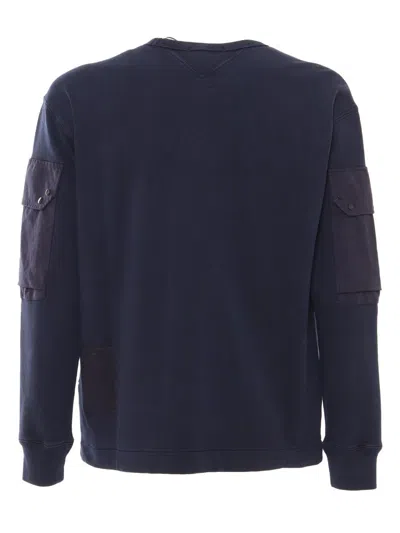 Ten C Crew Neck Cotton Sweatshirt With Shoulder Patches In Blue