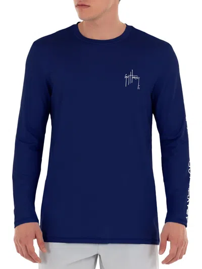 Shop Guy Harvey Mens Moisture Wicking Logo T-shirt In Blue