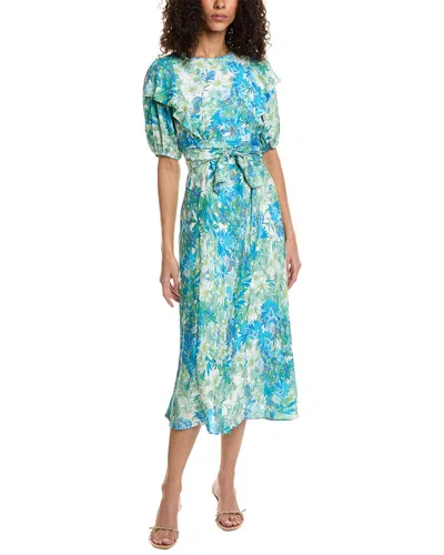 Shop Ted Baker Puff Sleeve Midi Dress In Blue