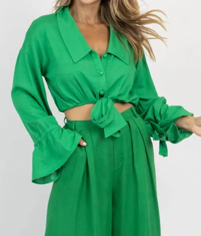 Shop Mulla Fresh Linen Button Front Crop In Green