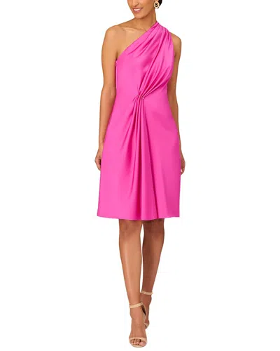 Shop Aidan Mattox One Shoulder Pleated Midi Dress In Pink