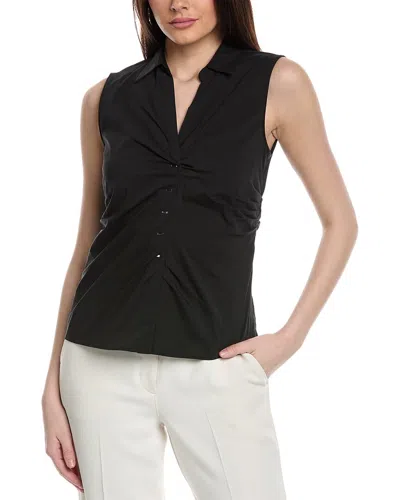 Shop T Tahari Collared Woven Shirt In Black