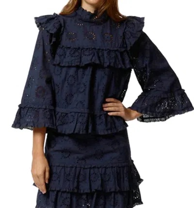 Stellah Eyelet Trimmed Bell-sleeve Blouse In Black