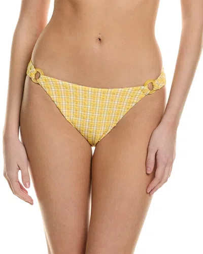 Shop Simkhai Francesca Seersucker Plaid Ring Bikini Bottom In Yellow