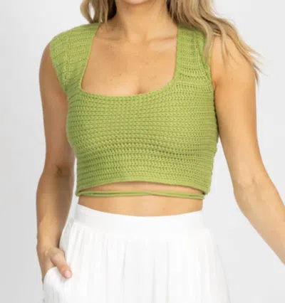 Polagram Knit Cross-tie Back Crop Top In Pistachio Green In Multi