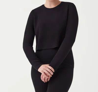 Shop Spanx Cropped Long Sleeve Top In Black