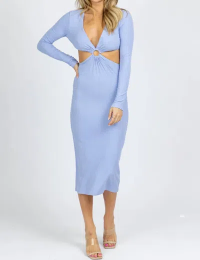 Shop Pretty Garbage Peri Long Sleeve O-ring Midi Dress In Blue
