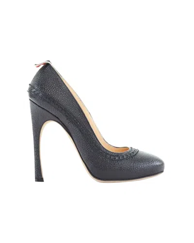 Shop Thom Browne Black Grained Leather Brogue Inspired Round Toe Heel In Grey