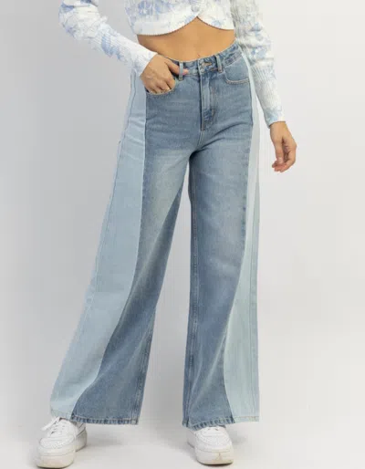 Shop Papermoon Lilana Colorblock Wide Leg Jean In Blue