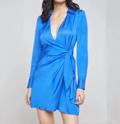 Shop L Agence Amani Wrap Silk Mini Dress In Bright Cobalt In Blue