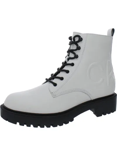 Shop Calvin Klein Kckamry Womens Leather Logo Combat & Lace-up Boots In Multi