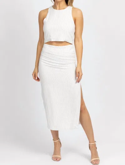 Miou Muse Linen Pinstripe Midi Skirt Set In White In White