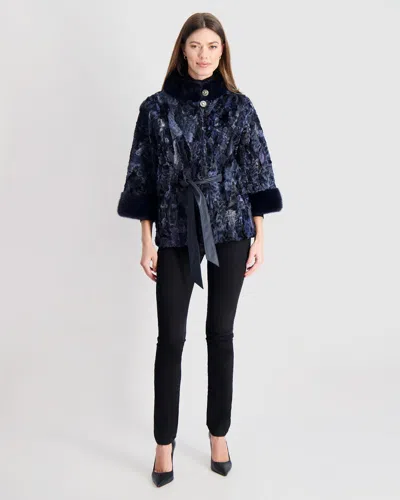 Shop Gorski Lamb Jacket With Mink Stand Collar In Blue