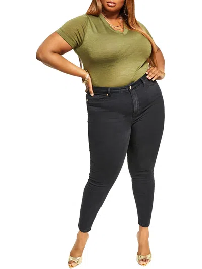 Shop Nina Parker Plus Womens V Neck Burnout Bodysuit In Green